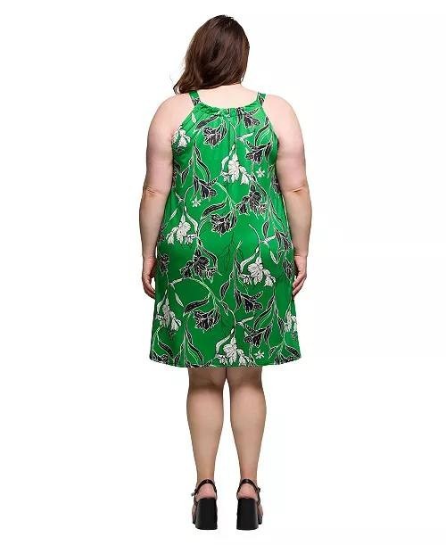 24seven Comfort Apparel Plus Sleeveless Keyhole Dress Green Multi 3X NWT $69