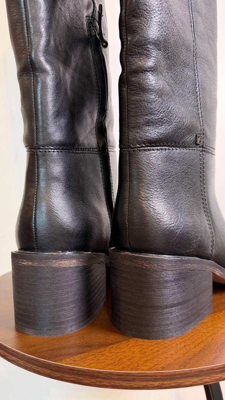 Franco Sarto Niva Boots 11M Black Leather Tall Round Toe Zip New In Box msrp$270