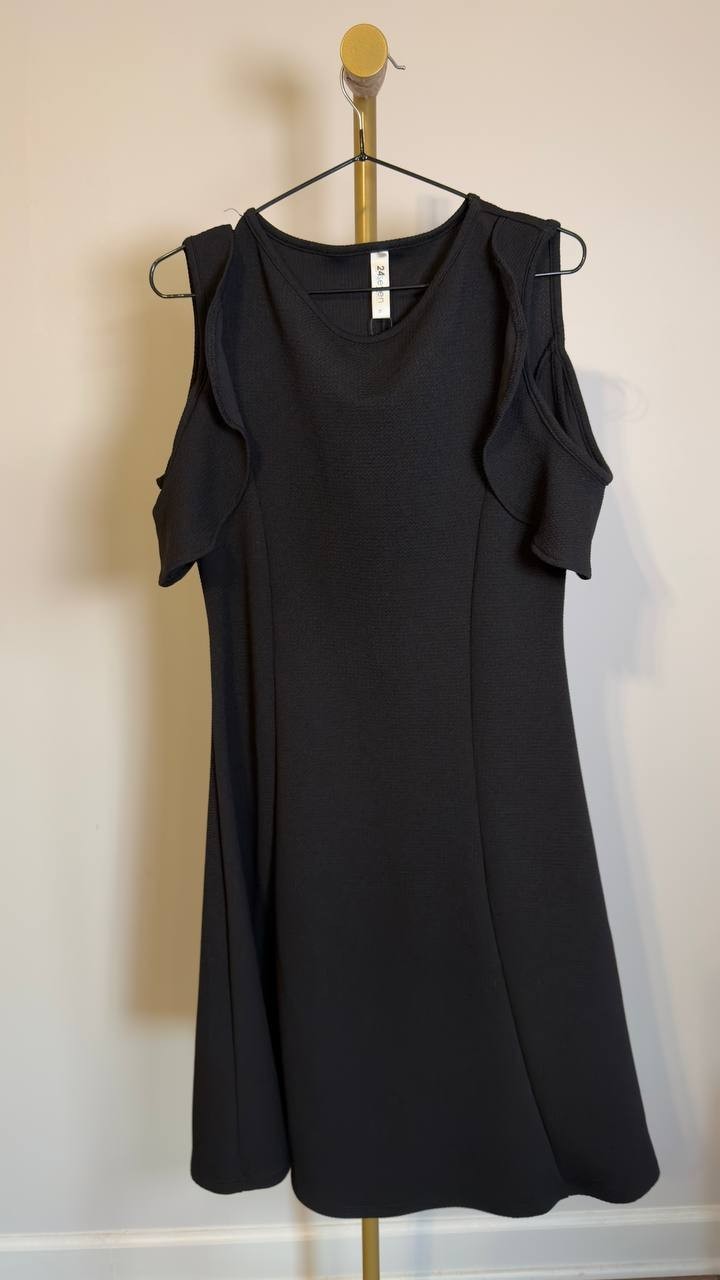 24seven Comfort Apparel Cold-Shoulder Ruffle A-Line Dress Black XL NWT $57
