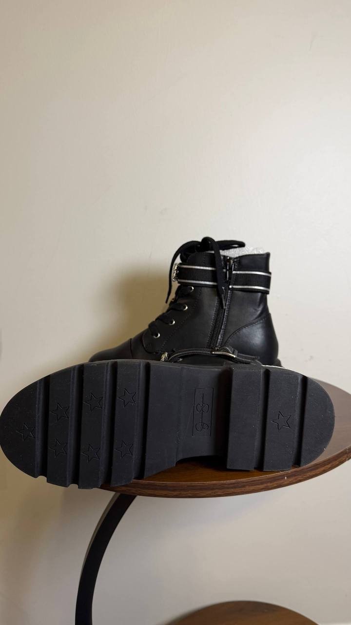 Jessica Simpson Black Polyurethane Moto Boots 3 New in Box MSRP $52