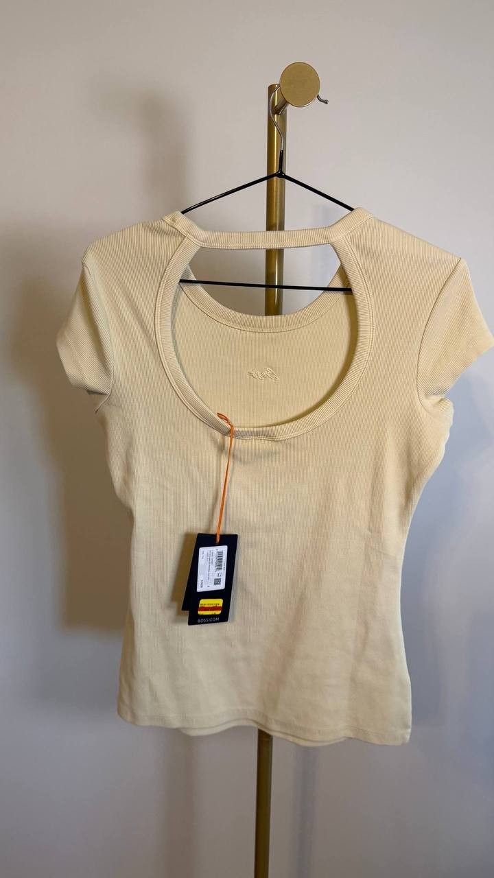 BOSS Women’s ESIMA Print T-Shirt Open Beige S $68 NWT