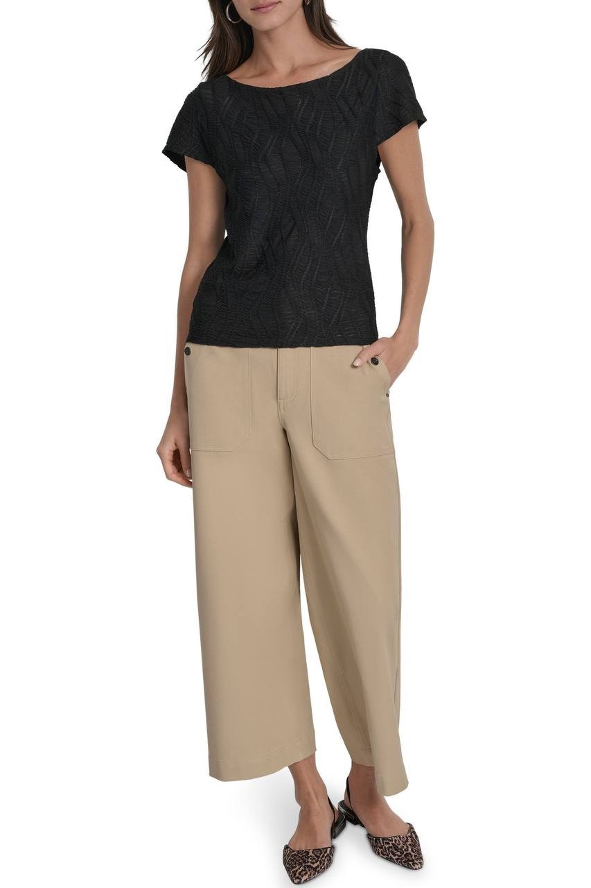 DKNY Texture Knit Top Black M NWT $69