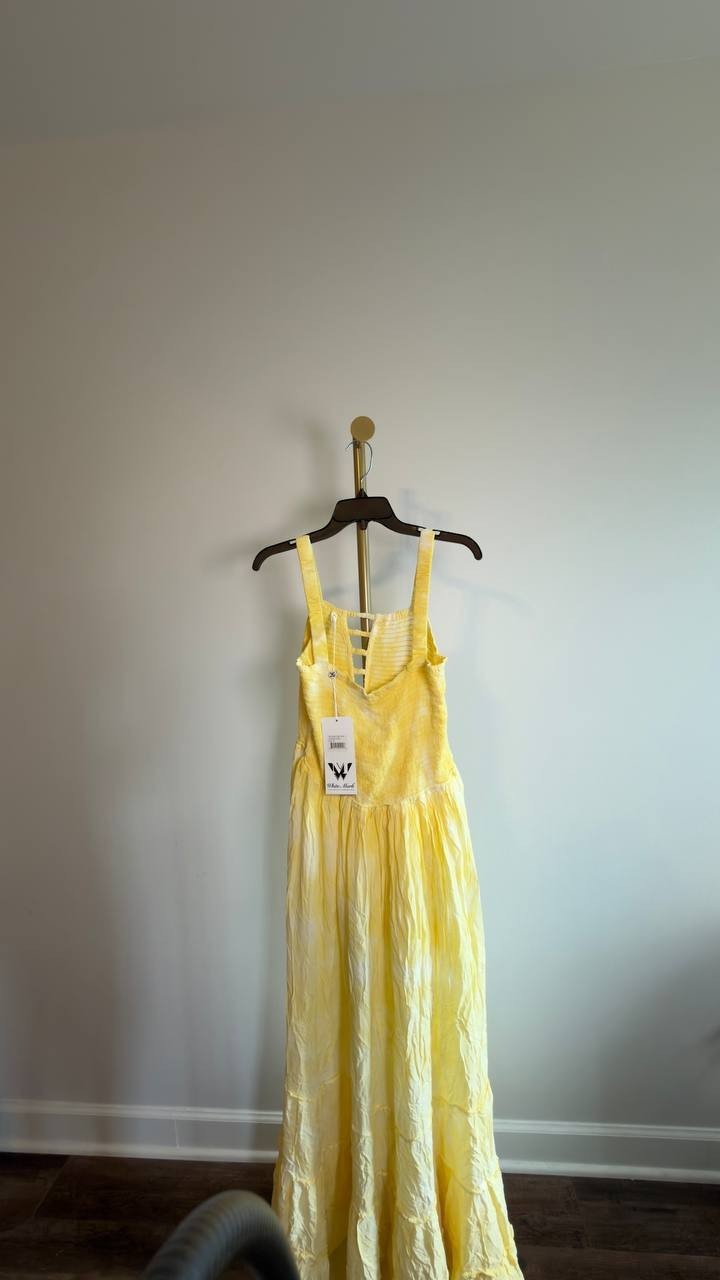 White Mark Smocked Ruffle Maxi Dress Yellow XL NWT $80