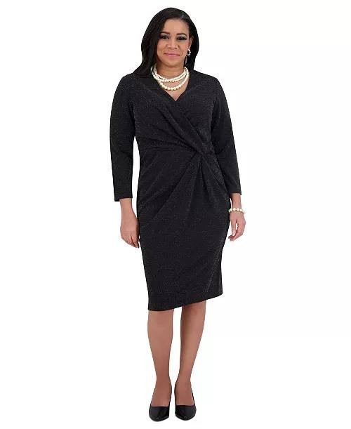Kasper Women's Twist-Front 3/4-Sleeve Glitter Sheath Dress NWT