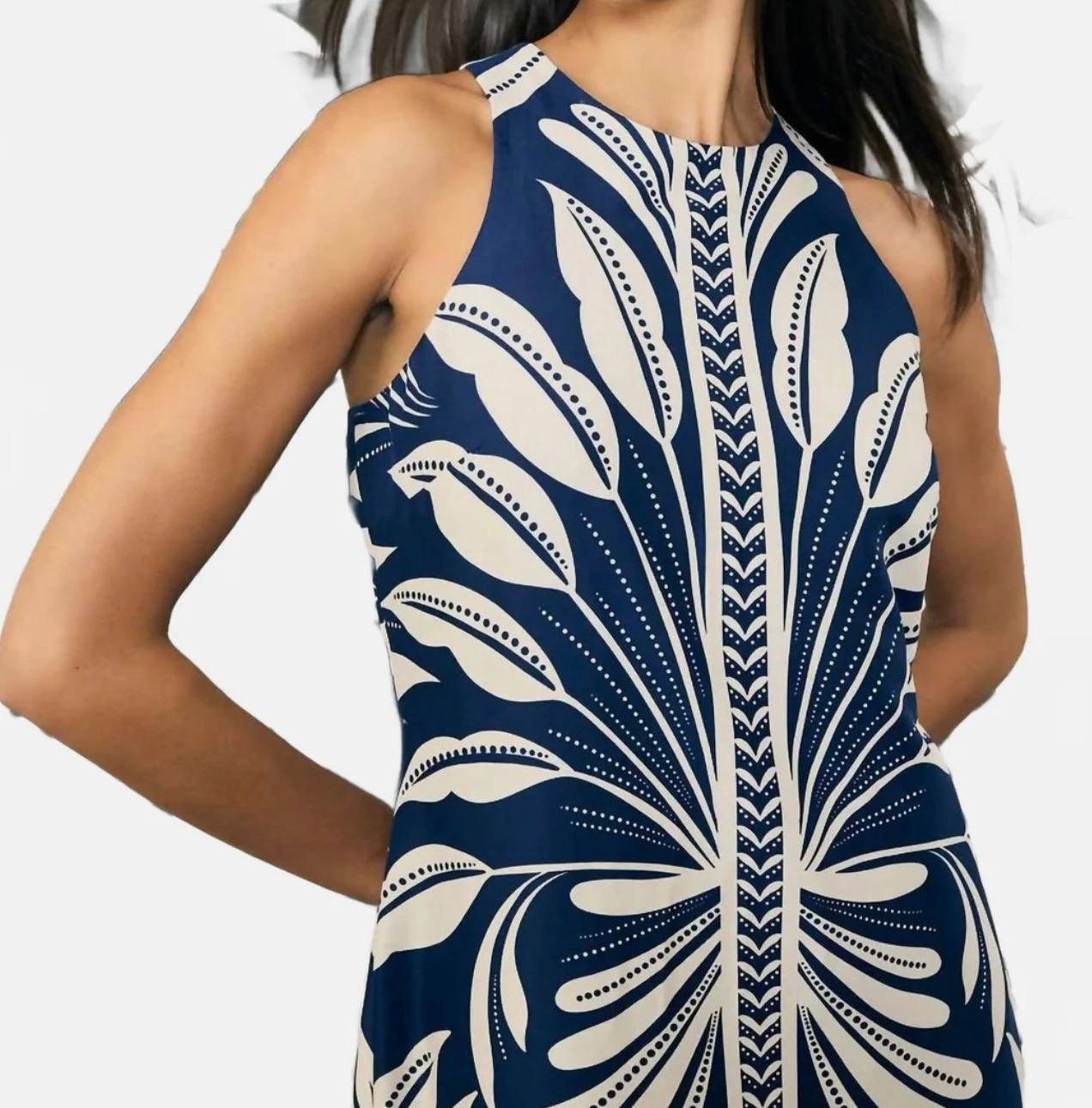 Donna Morgan Printed Column Dress Navy NWT Sizes 4 6 14 MSRP $178