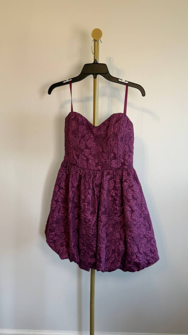 BCX Invitée Floral Strapless Balloon Hem Mini Dress Bordeaux L NWT $59