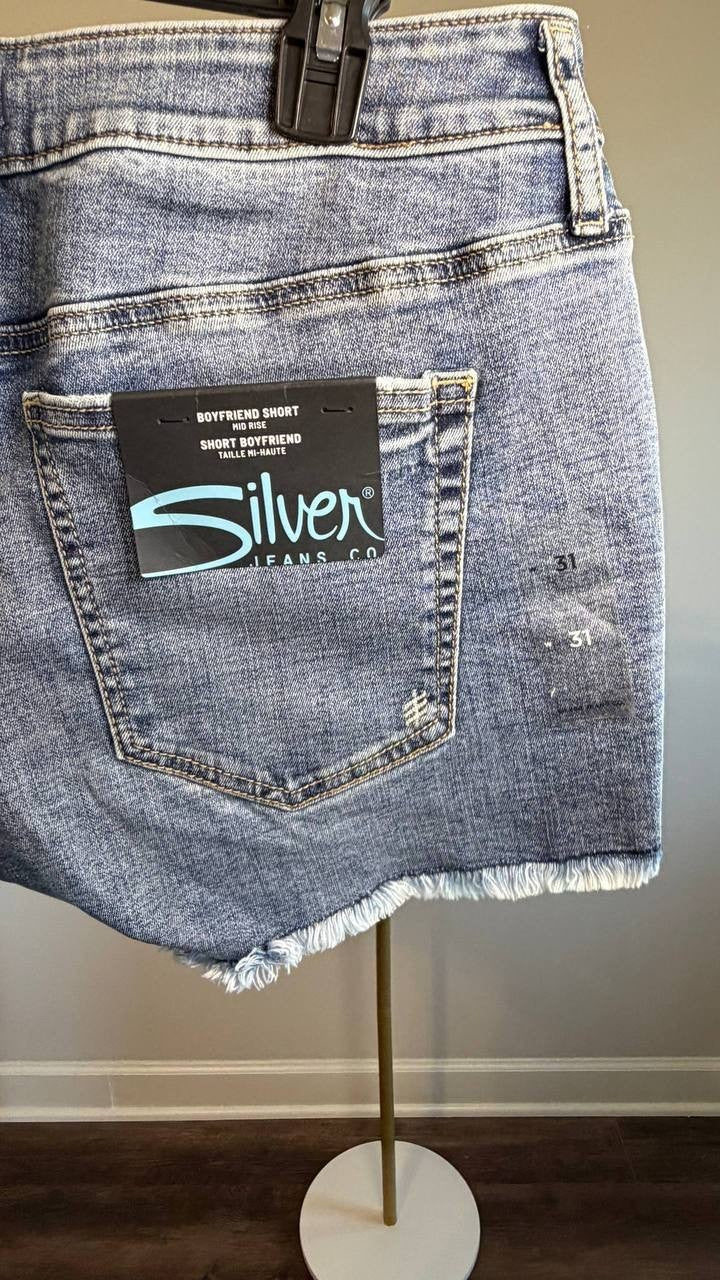 Silver Jeans Boyfriend Mid‑Rise Shorts Indigo 31 NWT $48