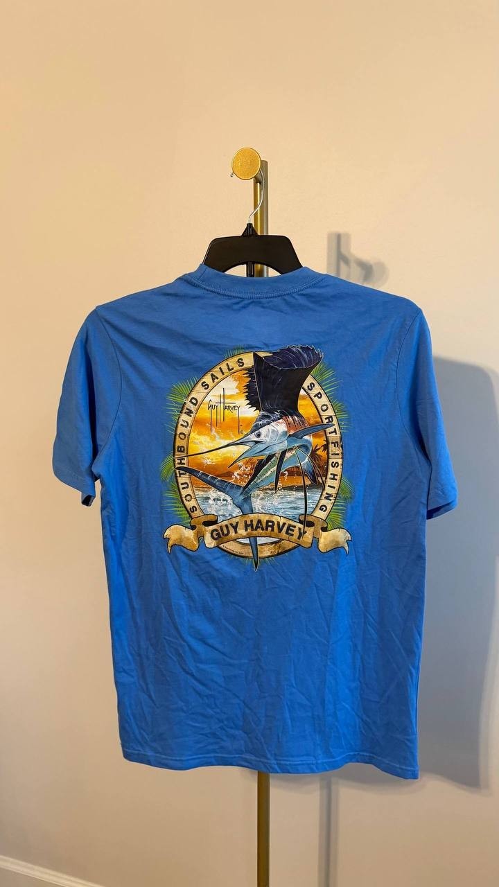 Guy Harvey Men’s Southbound Sails Graphic Pocket T‑Shirt White S/P $28 NWOT