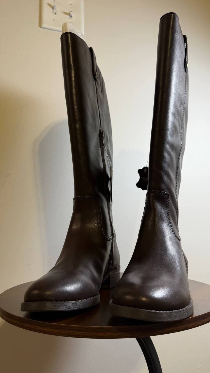 INC Fawne Boots 8M Chocolate Leather Knee‑High Riding Round Toe NIB msrp$189