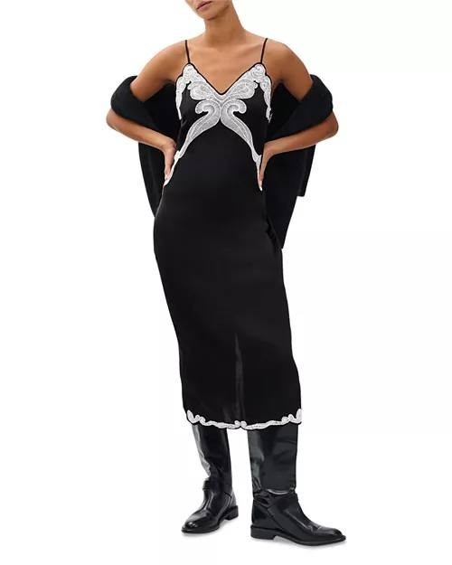rag & bone “Ann” Embellished Slip Dress – Size 8 – Black Satin – NWT – MSRP$598