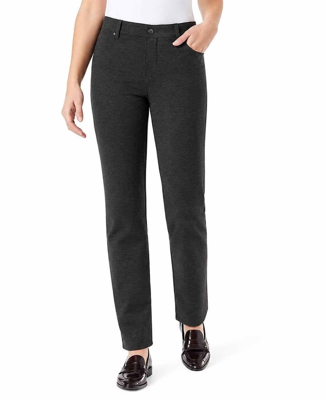 Gloria Vanderbilt Amanda Ponte High‑Rise Pants Heather Grey 4 NWT $54