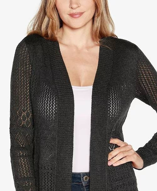 Belldini Pointelle Long Sleeve Open Cardigan Sweater Heather Charcoal XL NWT $64
