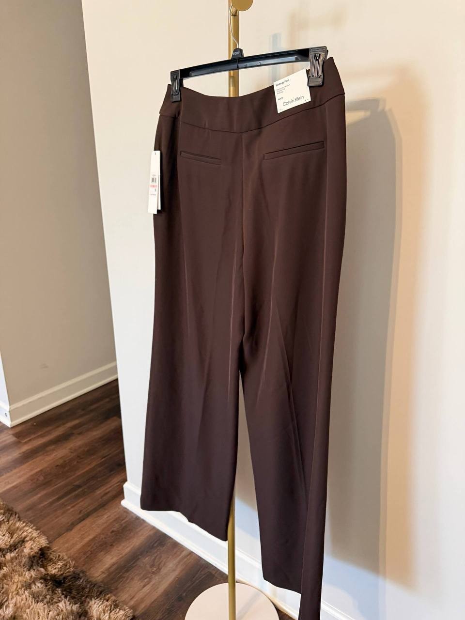 Calvin Klein Whitney Wide‑Leg Pants Chocolate Size10 NWT Modern Chic msrp$109