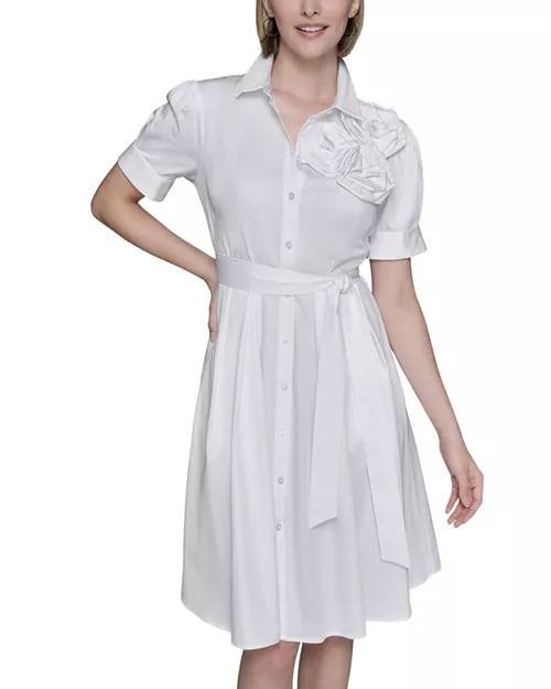 Karl Lagerfeld Paris Flower Corsage Shirtdress White Size XL NWT $189