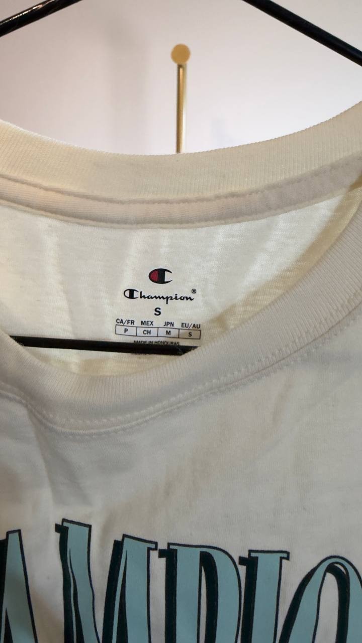 Champion Classic Cotton Crewneck Logo T‑Shirt S Natural NWT $25