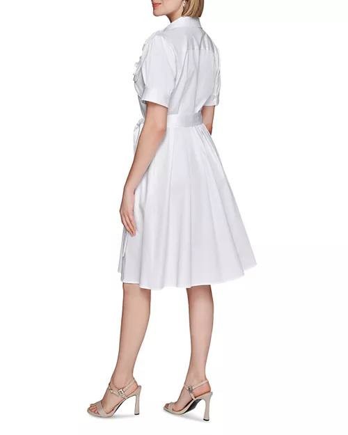 Karl Lagerfeld Paris Flower Corsage Shirtdress White Size XL NWT $189