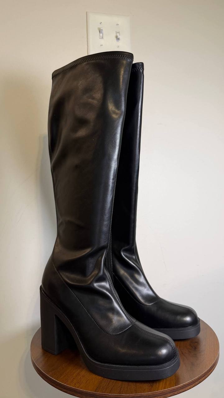 Madden Girl Dreammerr Stretch Knee‑High Block Heel Boots Black 9.5 NWB $99