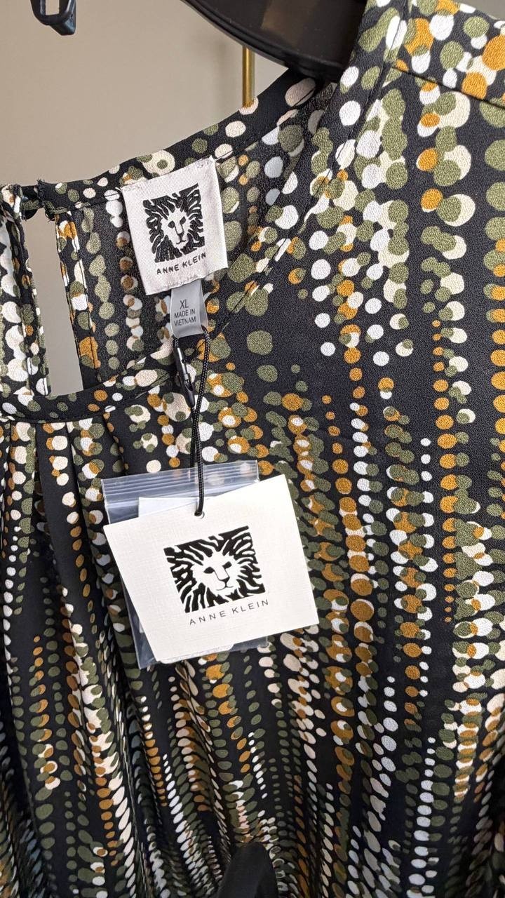 Anne Klein Round Neck Sleeveless Top Olive Palm Multi XL NWT $79
