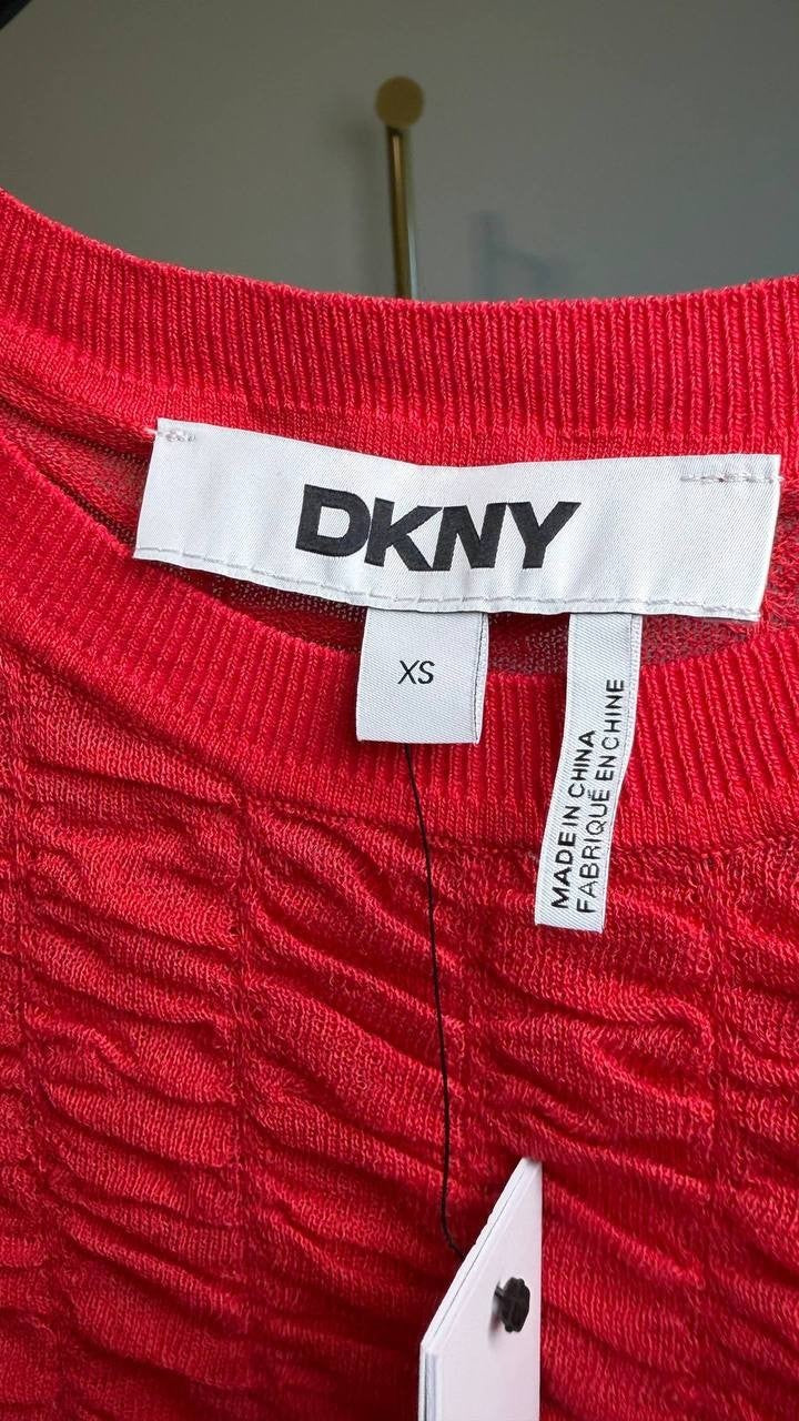 DKNY Short Sleeve Pucket Knit Top Summer Cherry XS NWT $89