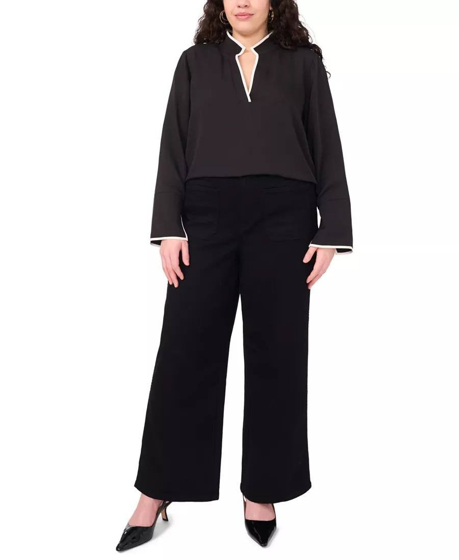 Vince Camuto Plus Size V‑Neck Contrast‑Trim Tunic Top – Size 3X – NWT