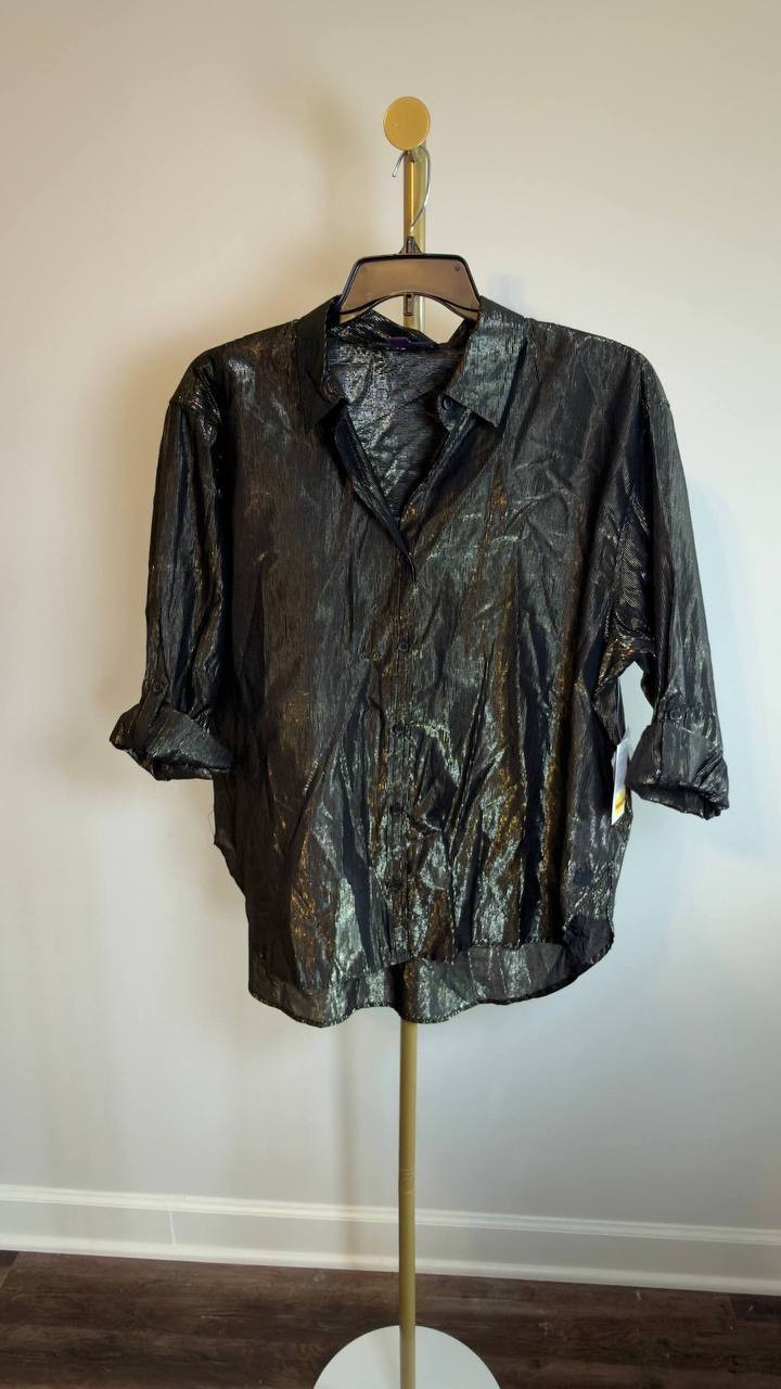 Gloria Vanderbilt Plus Size Amanda Button‑Down Shirt Black XL NWT $48