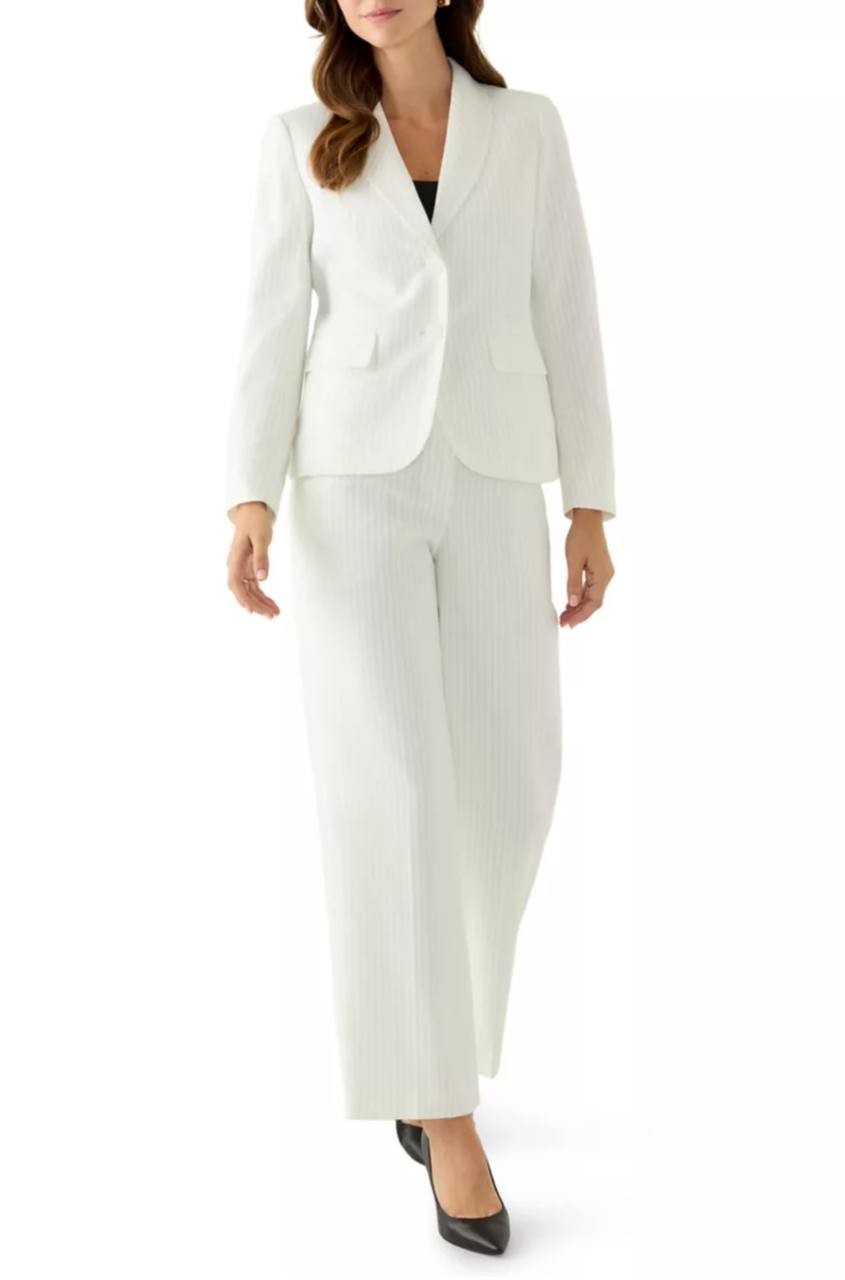Le Suit Women’s Pinstripe Shawl Collar Jacket White 10P NWT $150
