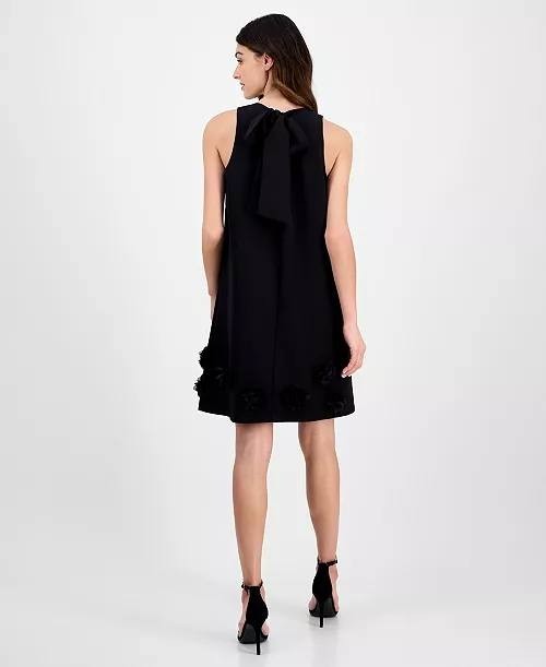 Anne Klein Jewel‑Neck Rosette‑Trim Shift Dress Black 6 NWOT $149