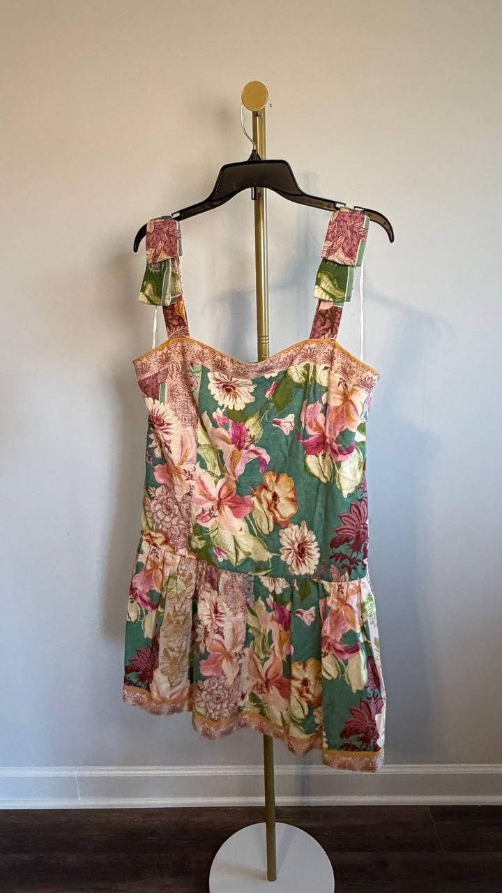 CeCe Sleeveless Square‑Neck Fit & Flare Dress Tropic Night L NWT $119
