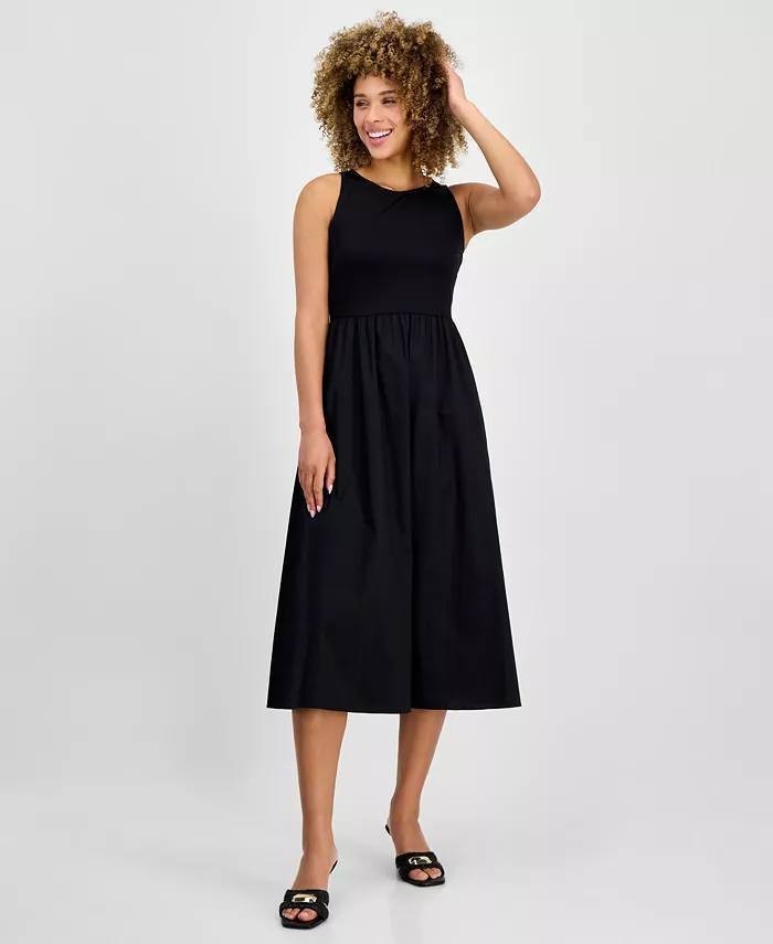 Anne Klein Sleeveless Mixed‑Media Midi Dress Black XL NWT $129