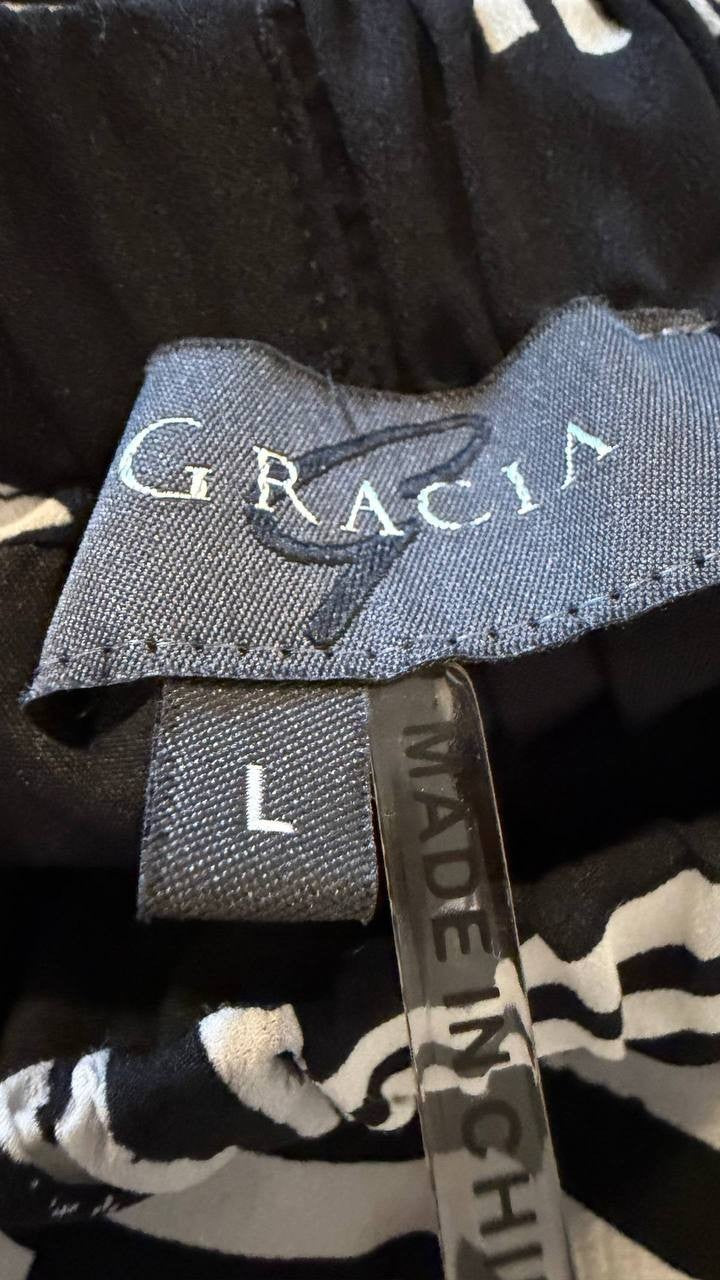 Gracia Black Mismatch Line Pattern Pajama Pants Size L Excellent Preowned