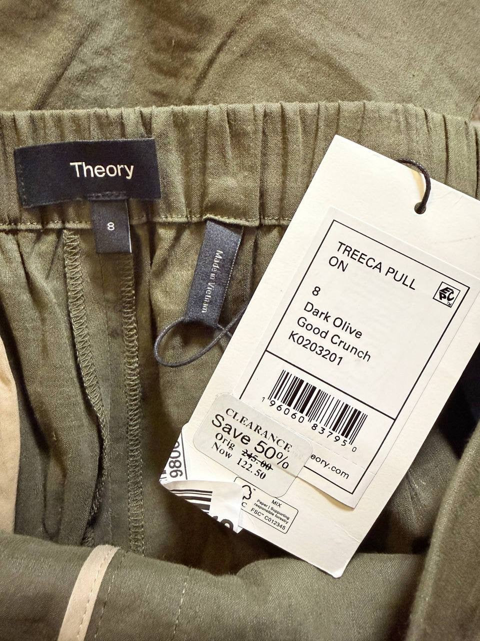 Theory Treeca Linen‑Blend Straight‑Leg Pants – Size 8 – NWT – $245