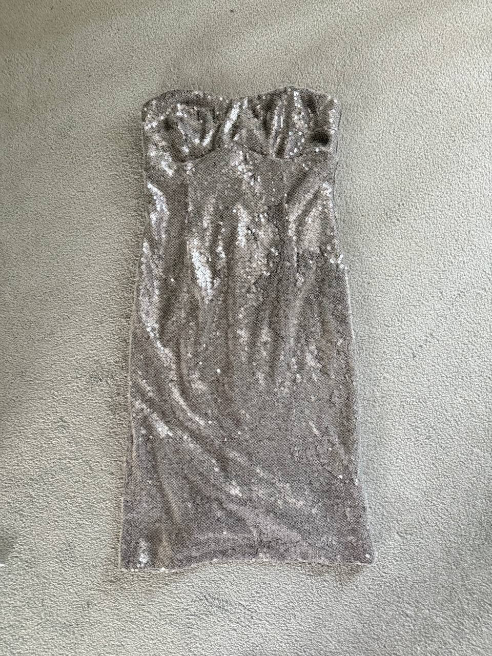 GUESS Silver Strapless Sequin Cocktail Dress – Size 6 – NWT – MSRP $188