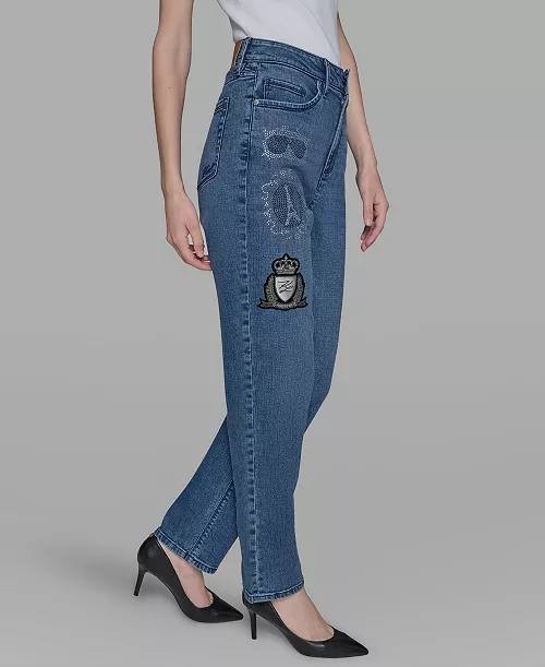 Karl Lagerfeld Patch Denim Straight‑Leg Jeans Denim Blue 6 NWT $139