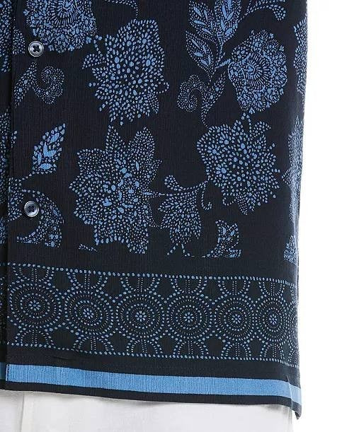 Cubavera Men’s Floral Border Button‑Front Shirt Dress Blues XL/EG $80 NWT