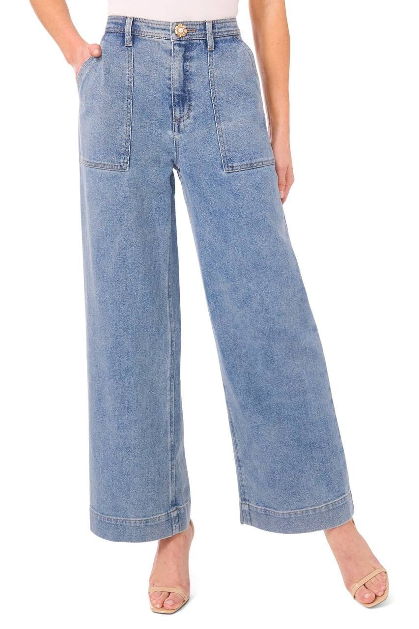 CeCe Women’s Wide Leg Jeans Indigo Wash 14 NWT $119