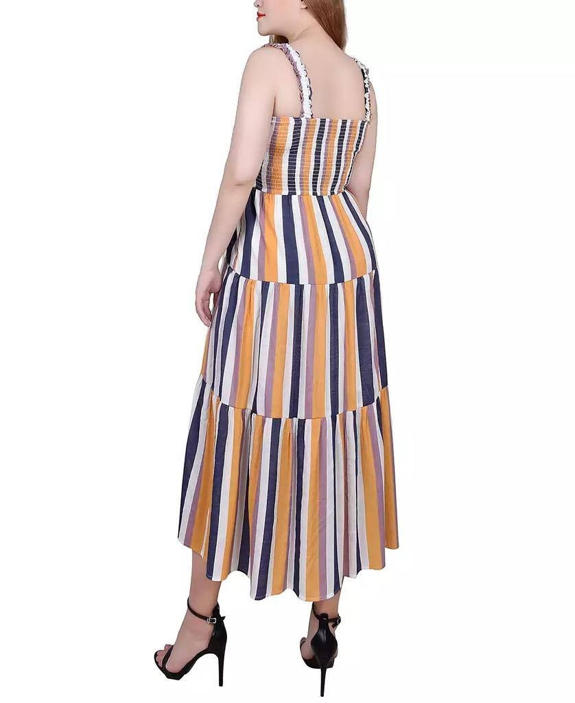 NY Collection Petite Smocked Bodice Tiered Midi Dress Blue Size PL NWT $58