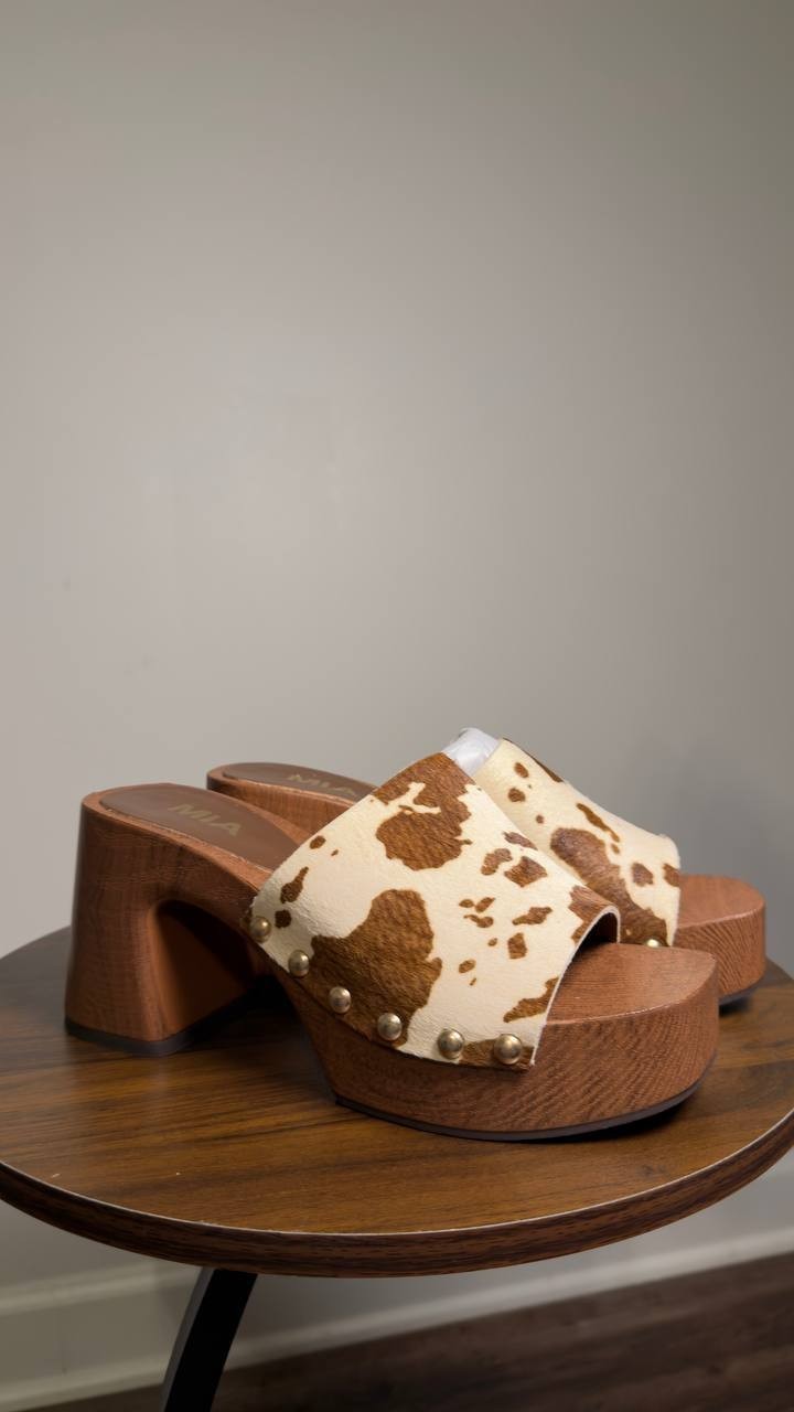 MIA  Platform  Block  Heel  Sandals  Brown  Cow  6.5M  New  $80