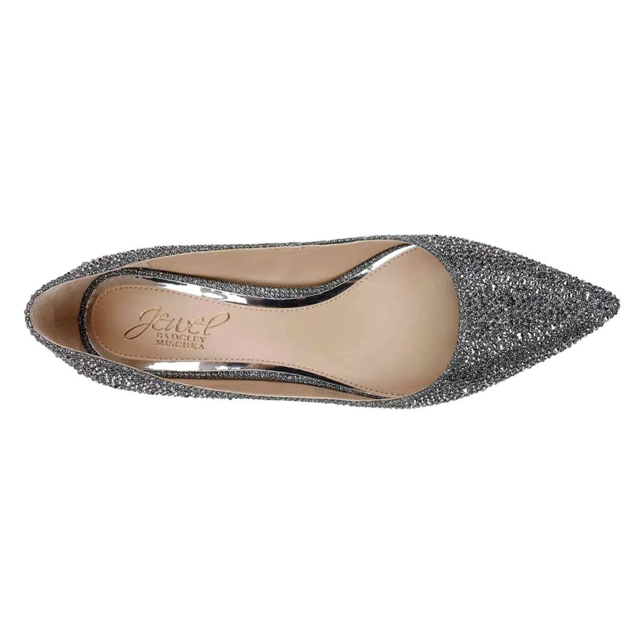 Badgley Mischka Jewel Smoke Glitter Fabric Heeled Pumps 7 New in Box $99