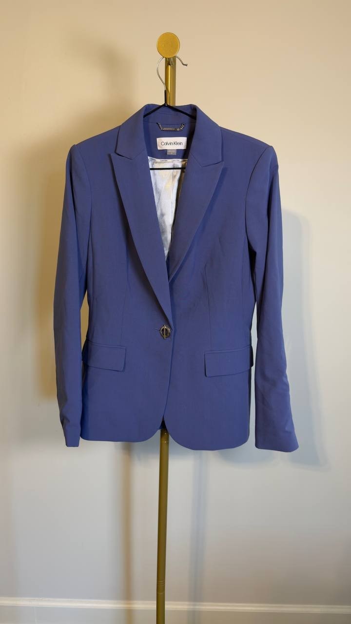 Calvin Klein One‑Button Notched‑Collar Blazer Blue 4 NWOT $159