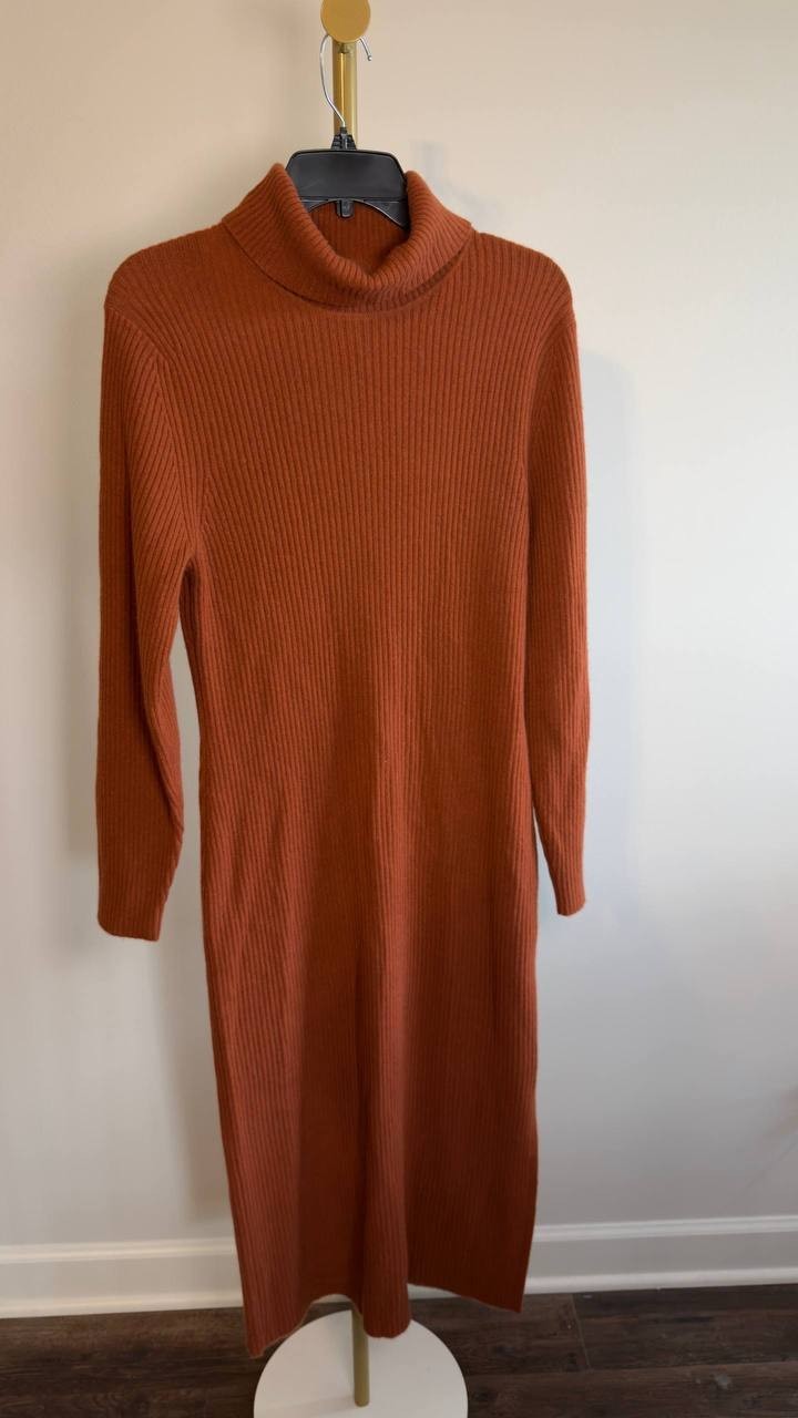 Charter Club Luxury Petite Cashmere Turtleneck Midi Dress Brown PXL NWT $229