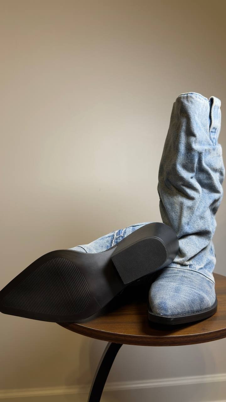 Wild Pair  Block Heel Boots  Denim  7  New  $79.90