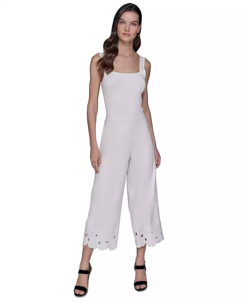 Karl Lagerfeld Paris Women’s Floral‑Hem Pull‑On Pants White 12 NWT $149