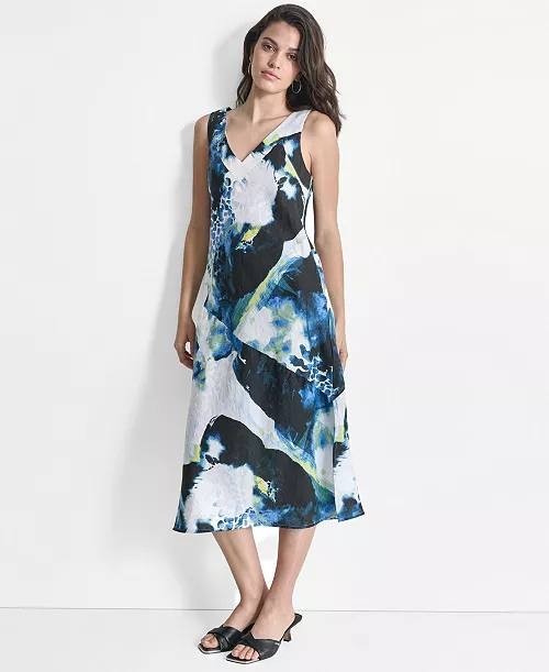DKNY Printed Linen Sleeveless Dress – Size XL – NWT – $129