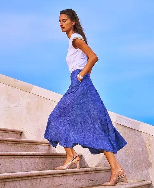 Vince Camuto Linen‑Blend Chambray Midi Skirt – L – NWT – $119