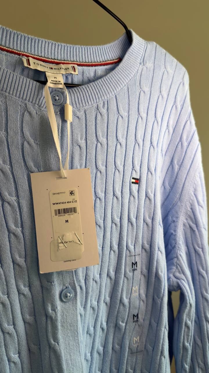 Tommy Hilfiger Cable-Knit Cardigan Sweet Blue M NWT $94.50