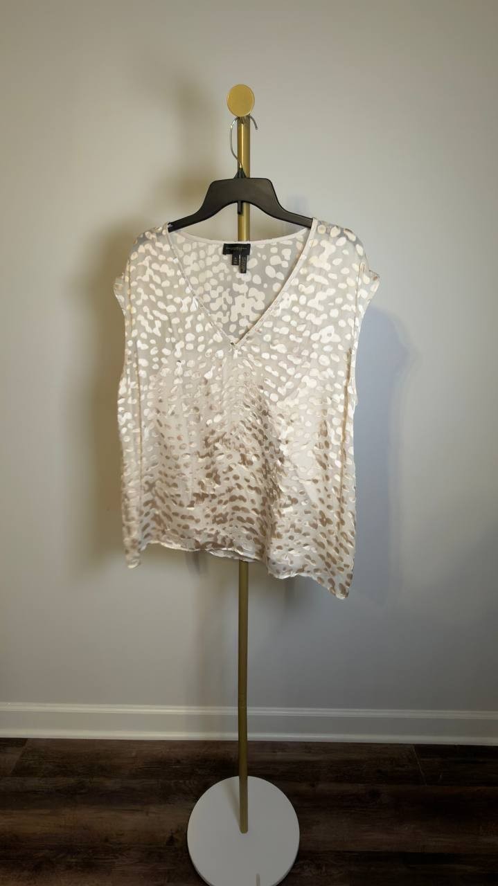 Donna Karan New York Cap‑Sleeve Silk‑Blend Burnout Blouse Beige XL NWT $129