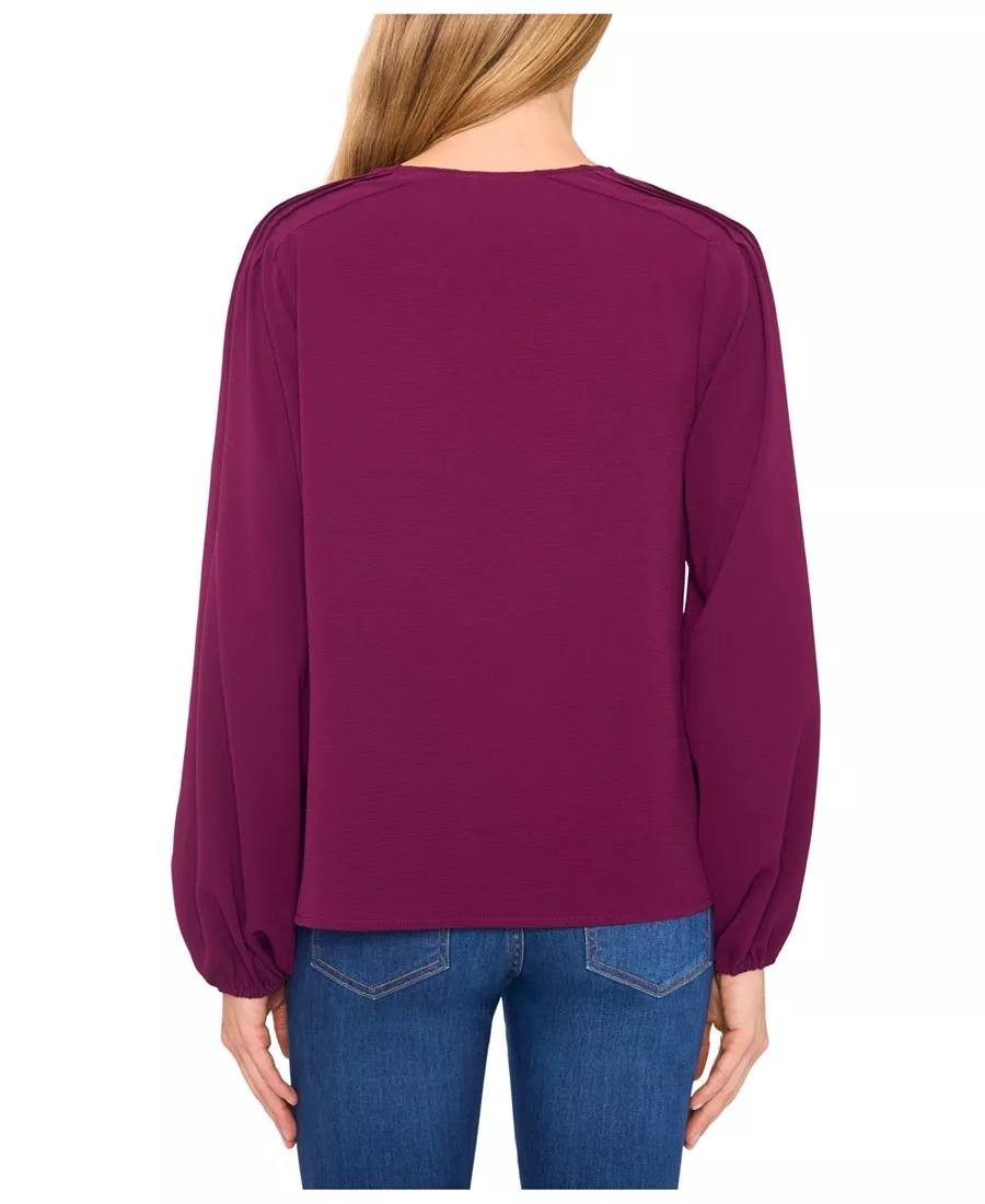 CeCe Circular Trim Pin‑Tuck Long‑Sleeve Top Pink Size XL NWT msrp$79