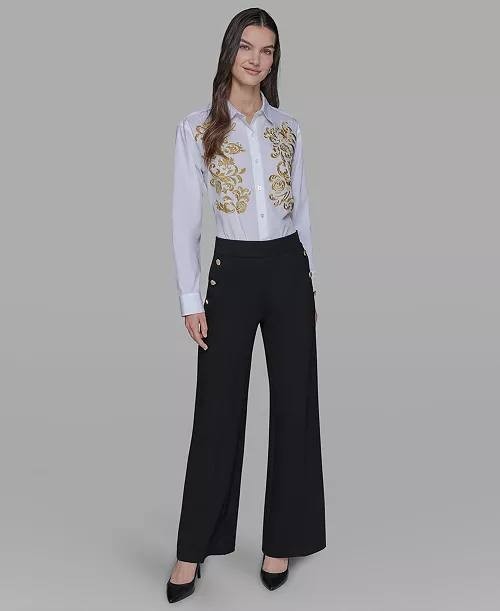 Karl Lagerfeld Paris Women’s Petite Silky Pull-On Pants Black 14 $109 NWT