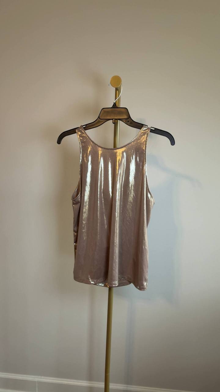 BOSS  Esarah Metallic Scoop‑Neck Tank Beige L NWT $79