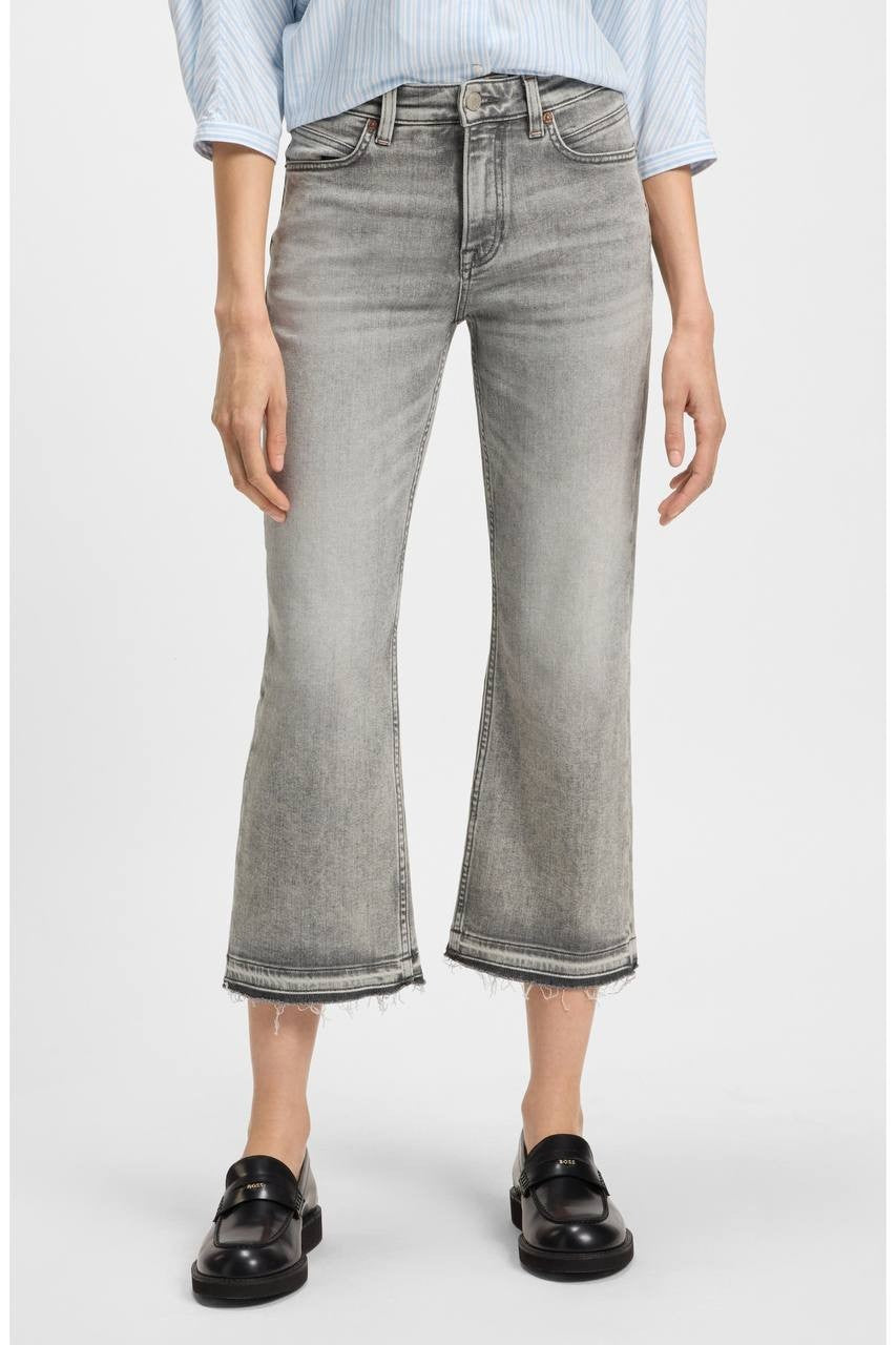 BOSS Kick‑Flare Comfort‑Stretch Slub Denim Jeans Soft Grey 27 NWT $129